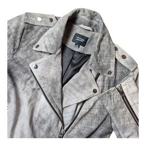 Lamarque Women's M Leather Moto Jacket Gray Distressed Biker Asymmetrical Zip